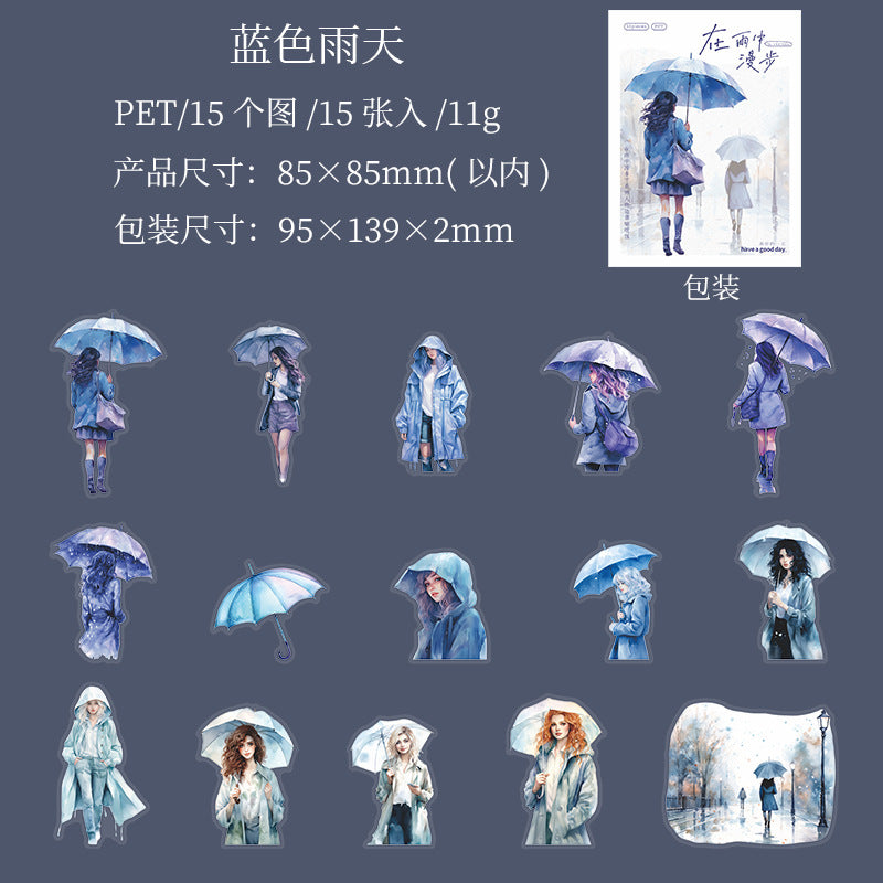 15 Pcs Rainy Day Theme PET Stickers ZYZMB