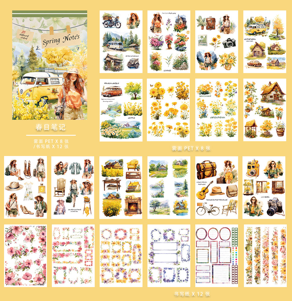 20 Sheets A5 Coffee Lady Spring Stickers Book DHWY