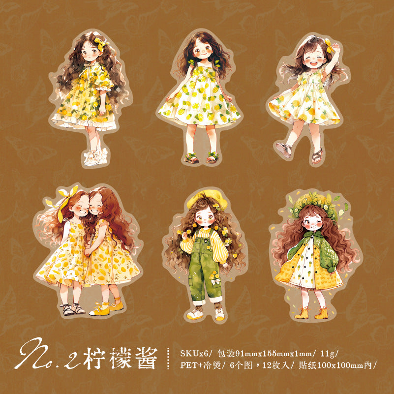 12 Pcs Cute Girl PET Stickers XRKAD