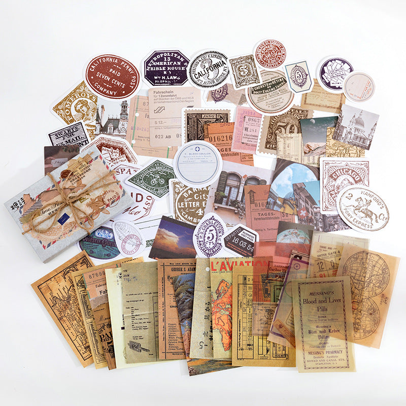 60 Pcs Vintage Travel Junk Journal Kit