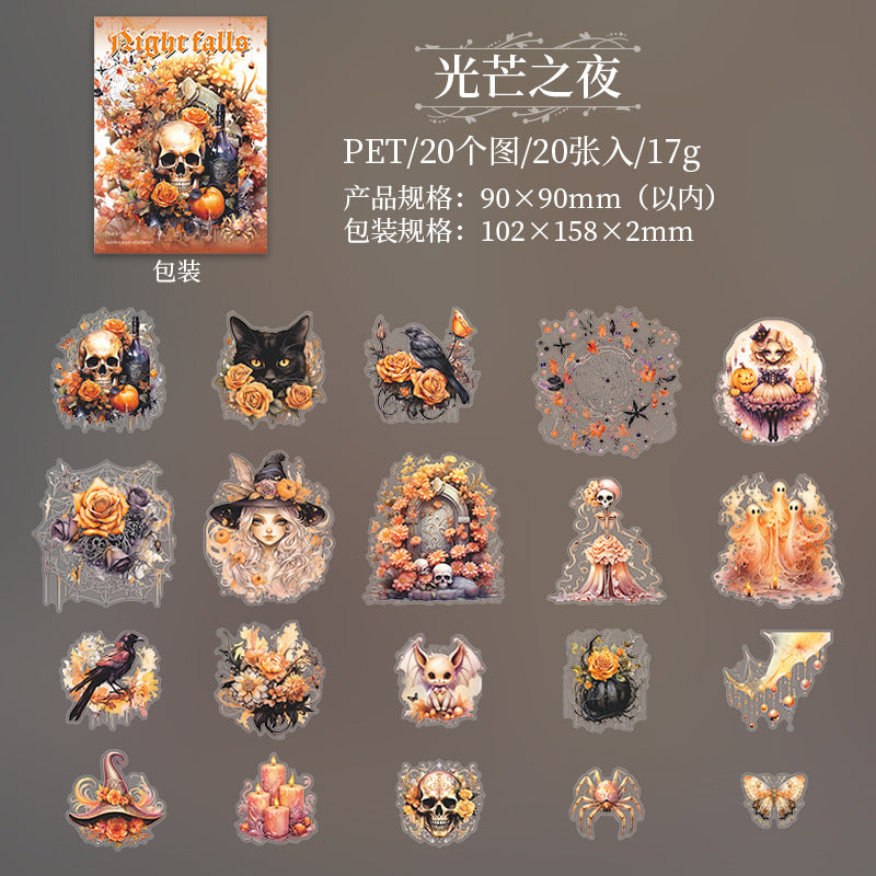 20 Pcs Dark Themed PET Stickers YSJL