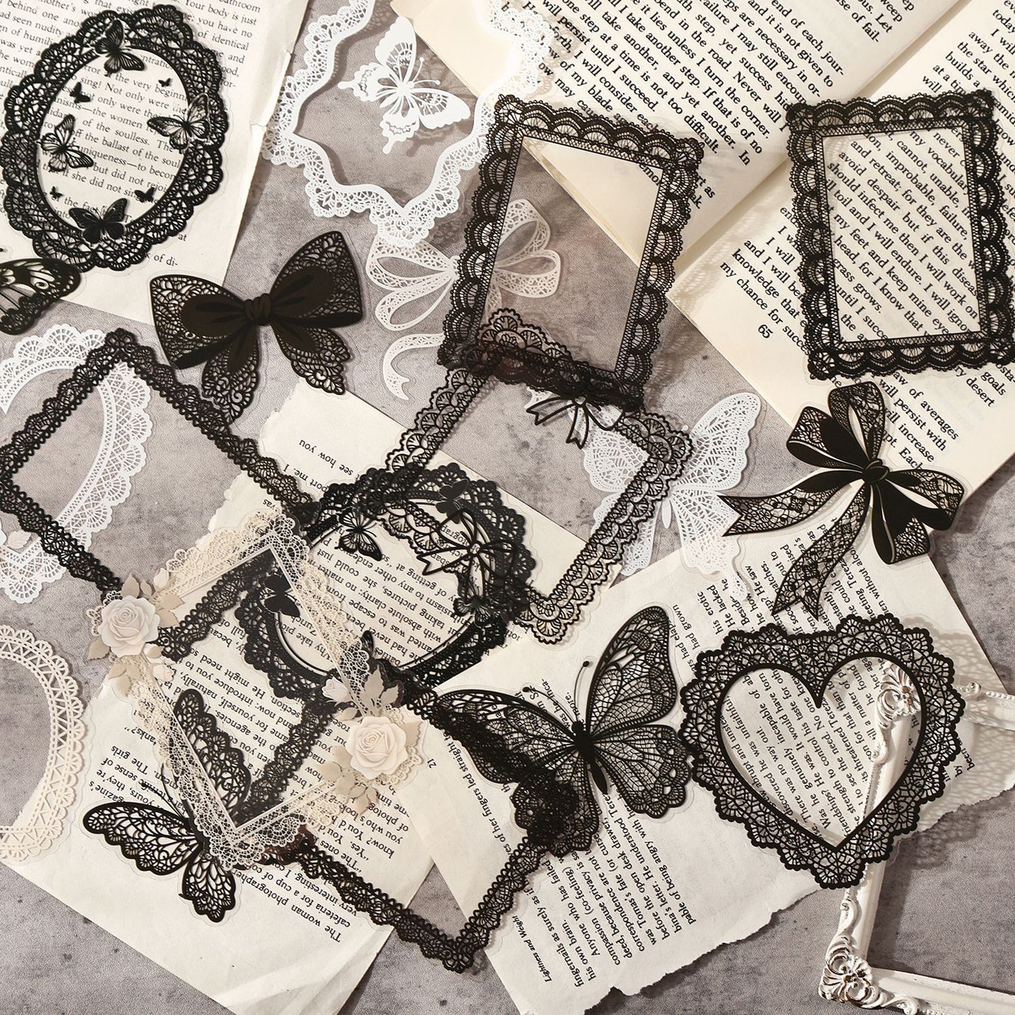 20 Pcs Lace Frame Corner PET Stickers LSQM