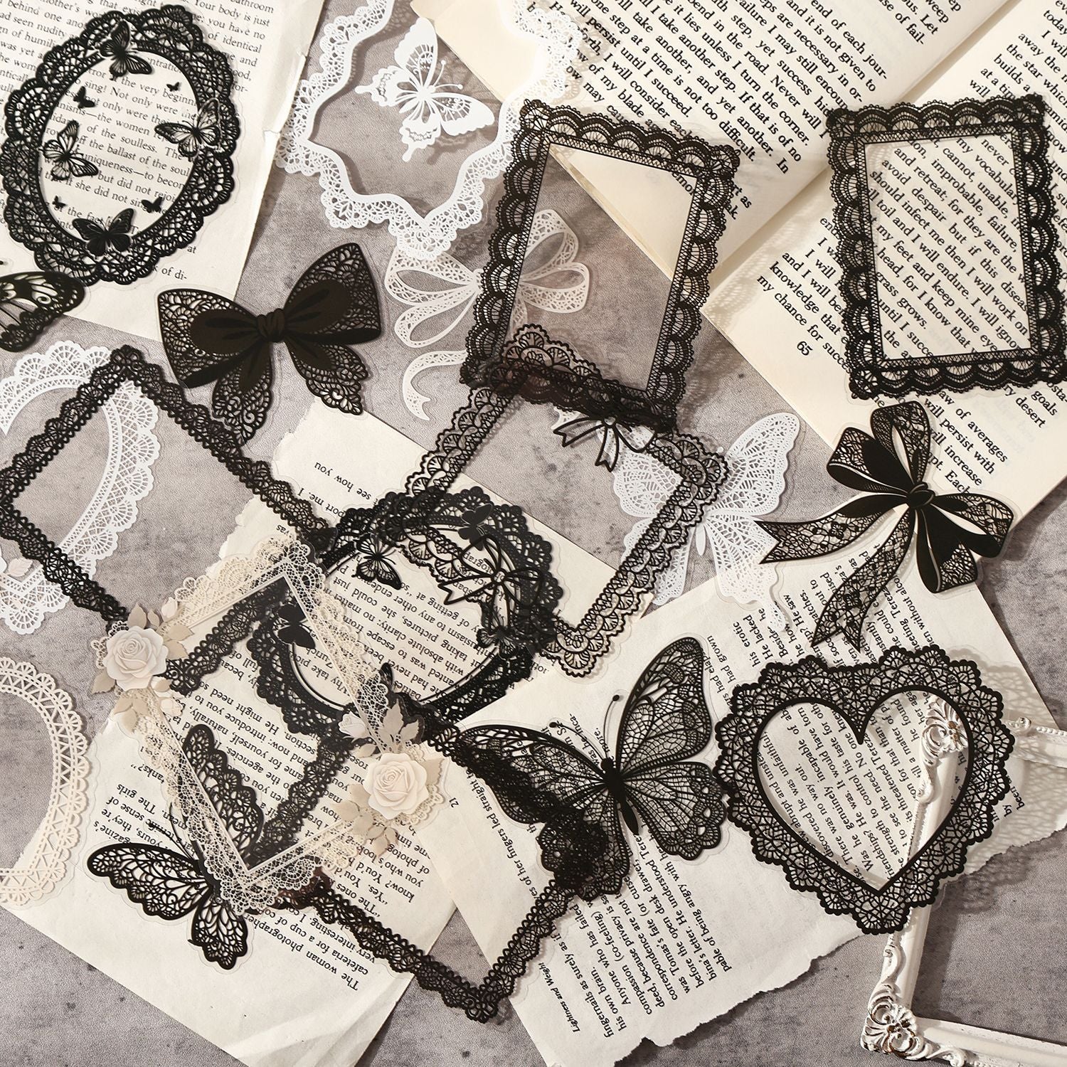 20 Pcs Lace Frame Corner PET Stickers LSQM