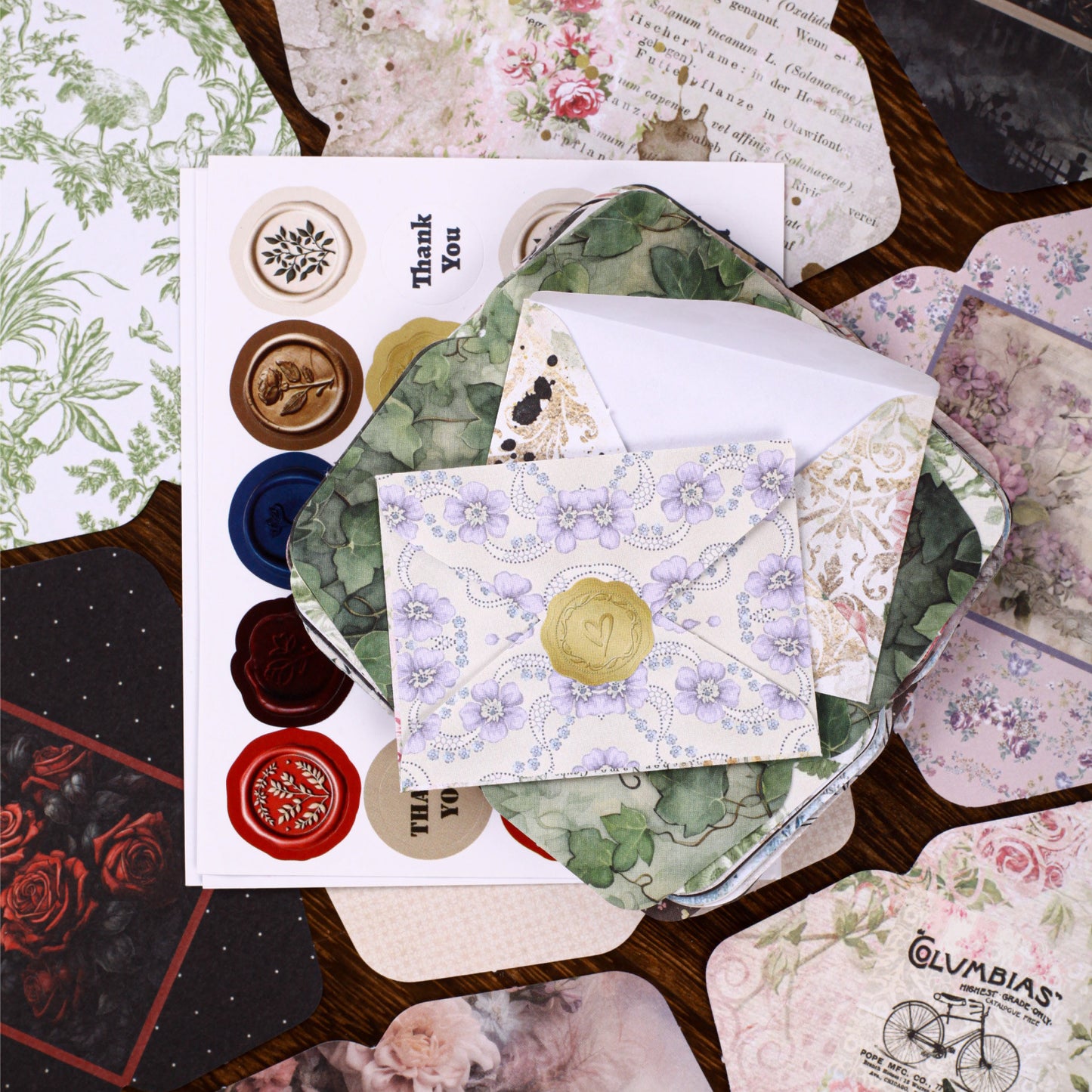 40 Pcs Floral Envelope and Wax Seal Stickers XFZY