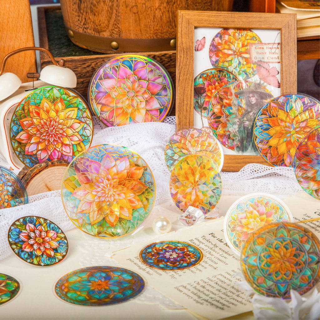 12 Pcs Round Flowers PET Stickers LLMTL