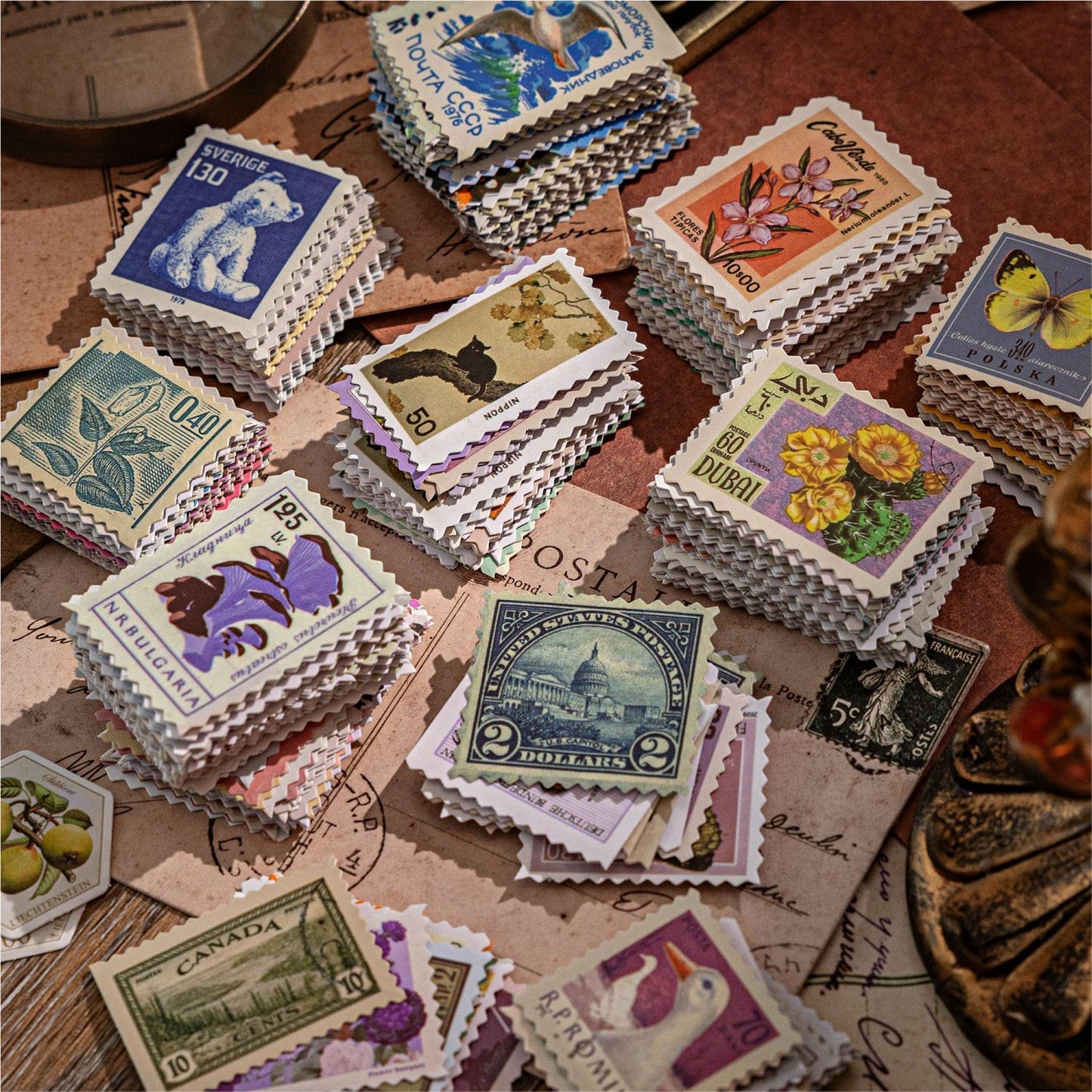 100 Pcs Vintage Natural Post Stamp Stickers YPSCJ