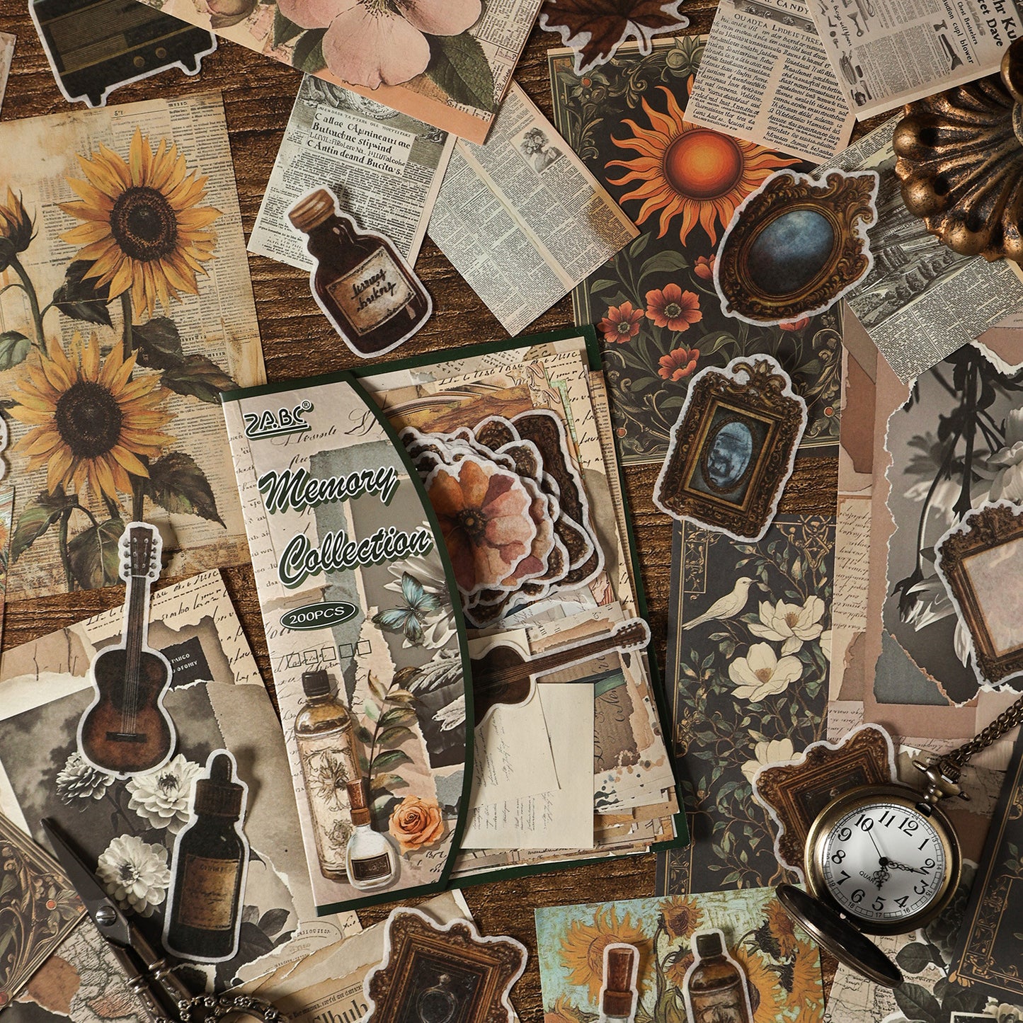200 Pcs Vintage Junk Journal Stickers and Paper Kit for Starter YXMX