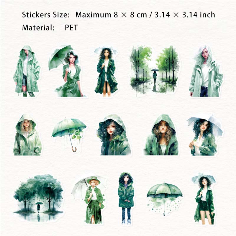 30 Pcs Rainy Umbrella Firl PET Stickers YYMM
