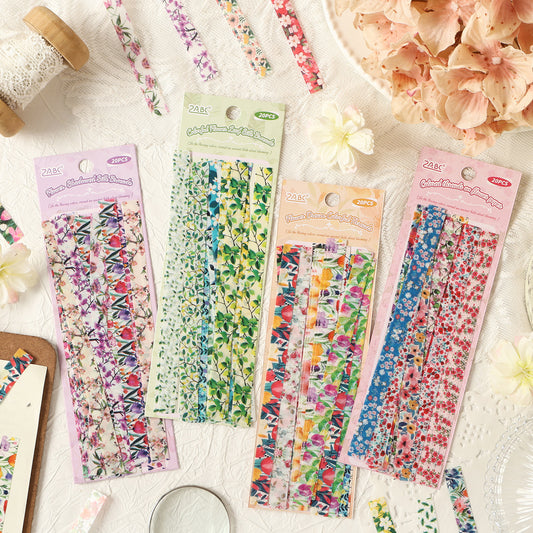 20 Pcs Floral Stripe PET Stickers HXCY