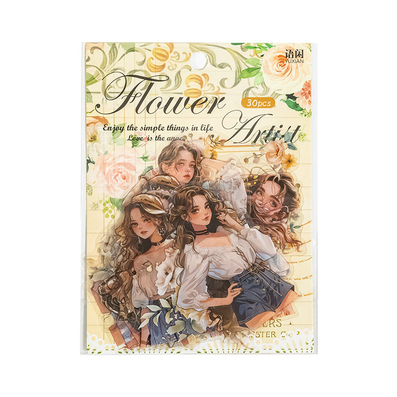 30 Pcs Flower and Girl PET Stickers HDYSJ