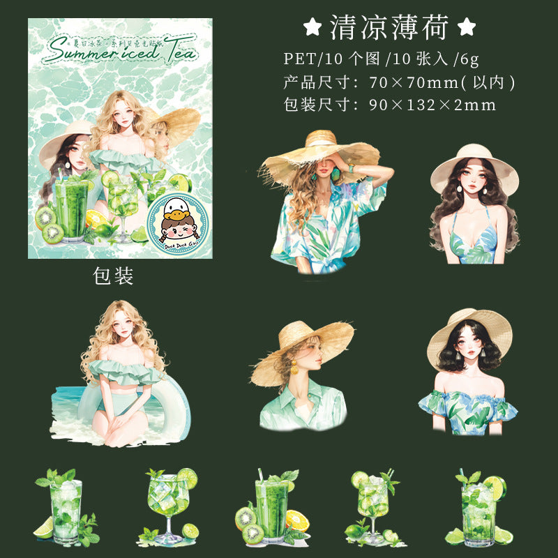 10 Pcs Swim Girl and Drink Stickers XRBC