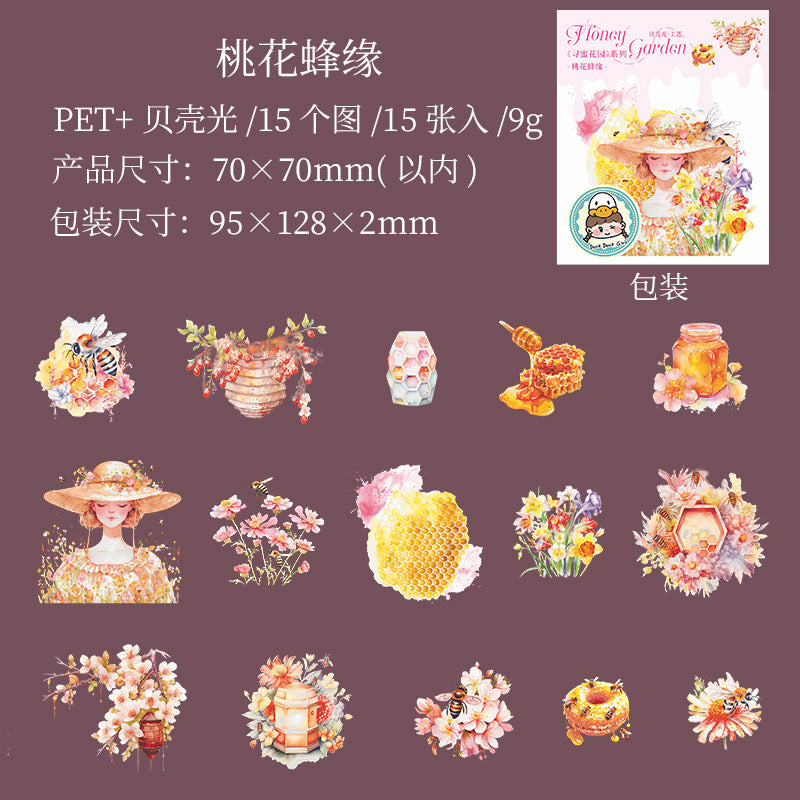 15 Pcs Honeybee Theme PET Stickers XNHY