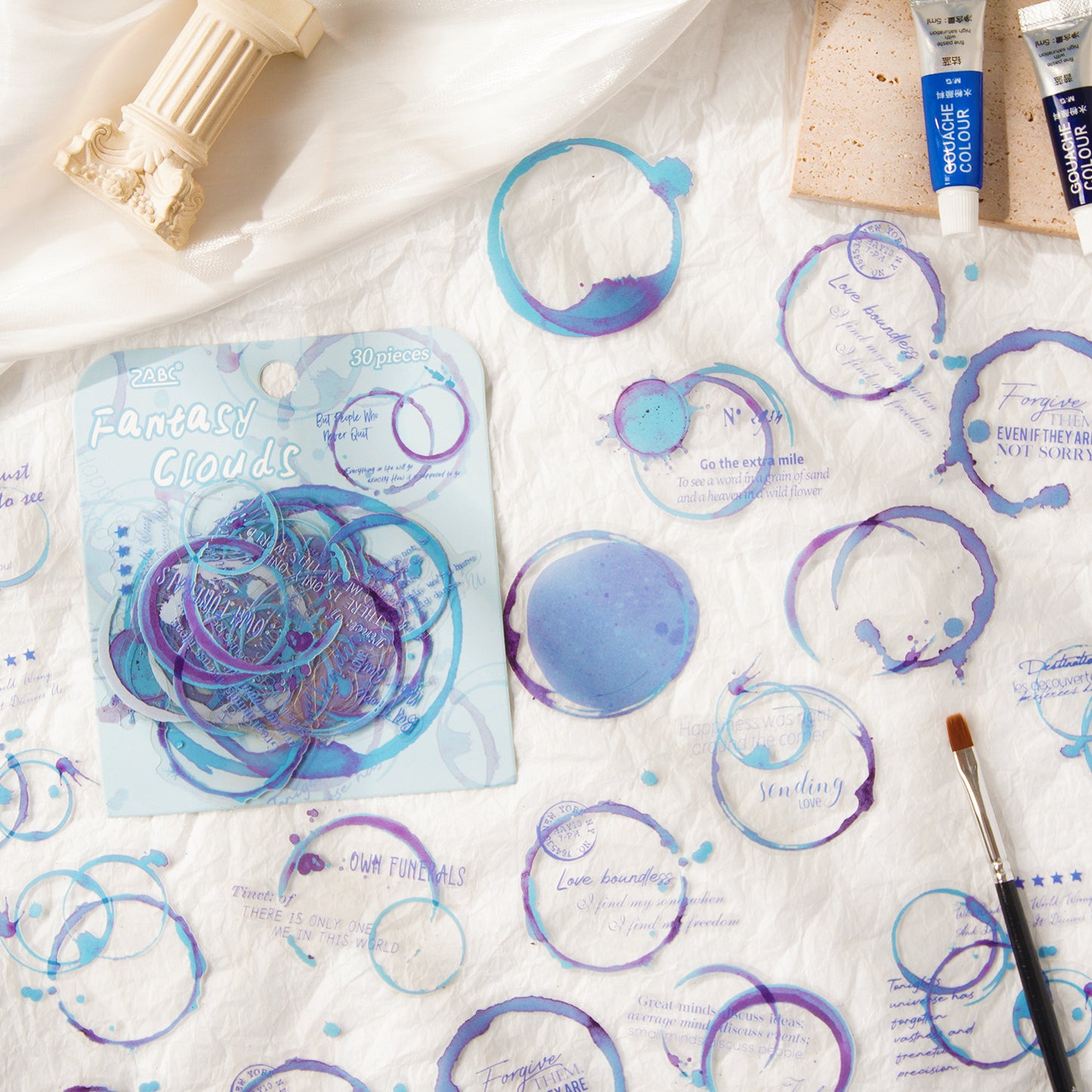 30 Pcs Watercolor Mark PET Stickers YYLG