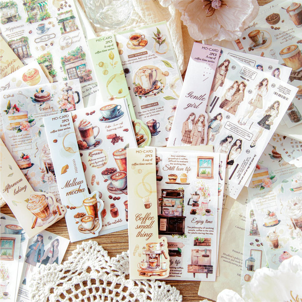 2 Pcs Coffee Time PET Stickers YBKFSJ