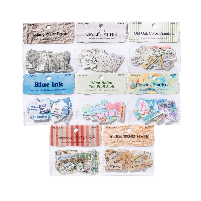40 Pcs Vintage Emobossed Words Stickers ZJLS