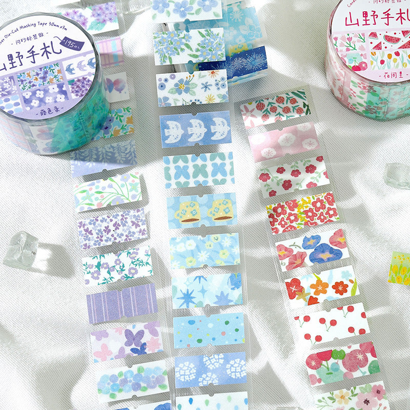 Chrono Ticket Floral Patchwork Die-Cut Tape - Blue