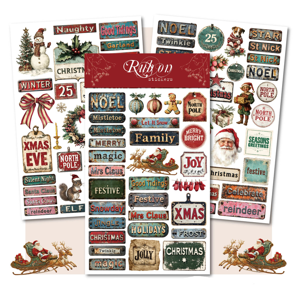 3 Sheets Rub on Stickers - Vintage Label