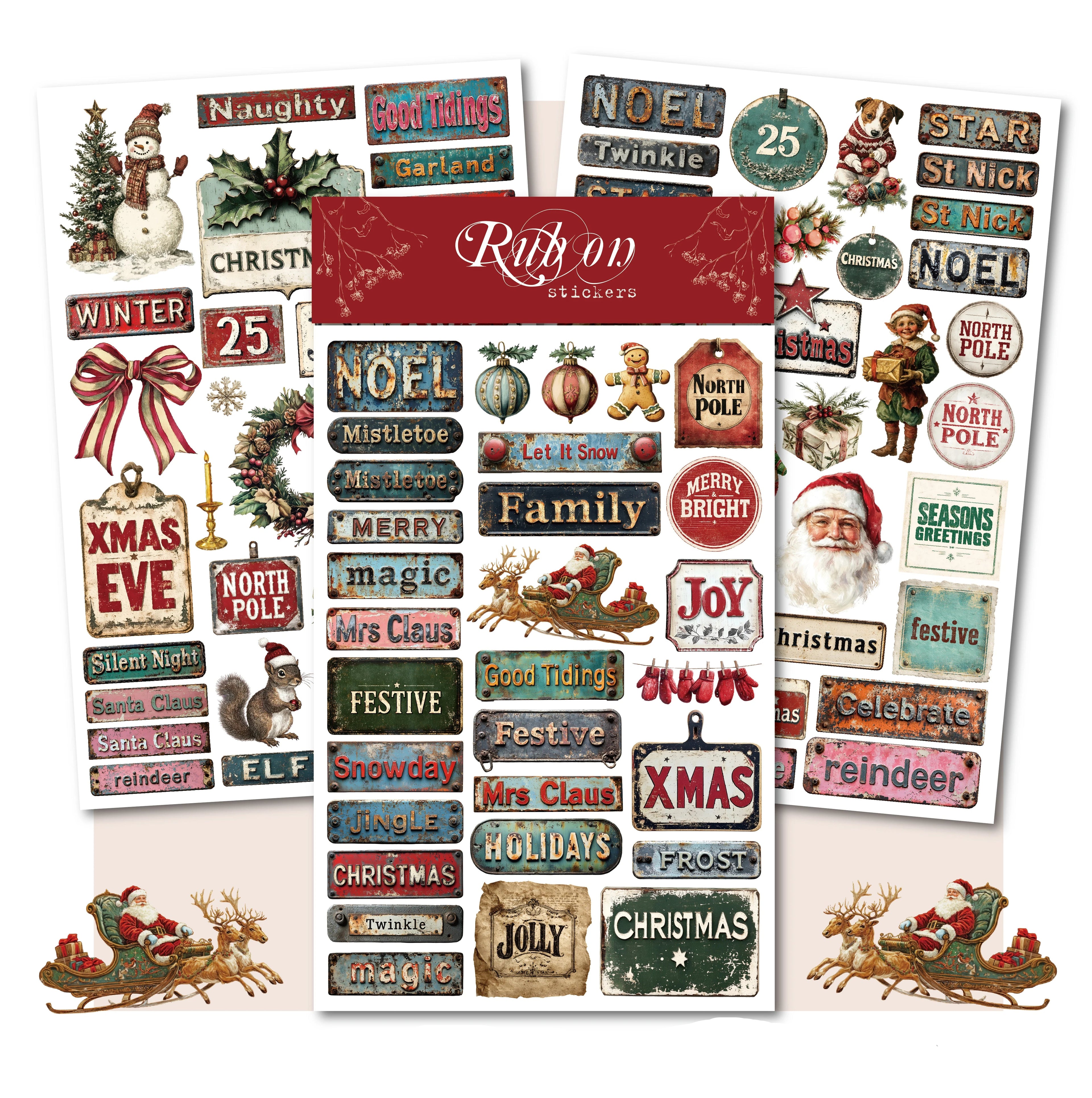 3 Sheets Rub on Stickers - Vintage Label