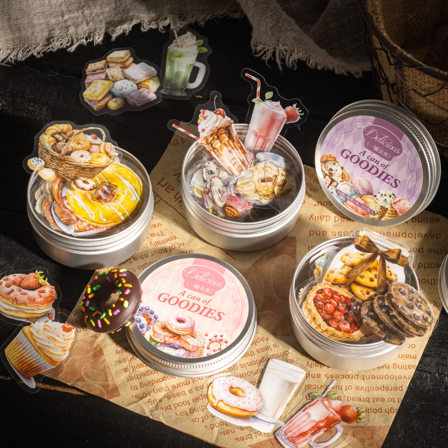 100 Pcs Cake Dessert Choclate PET Stickers YGMS