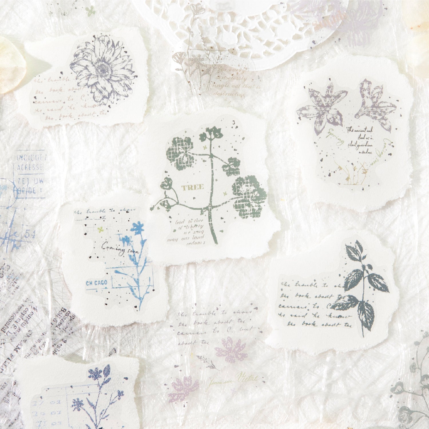 20 Pcs Botanical Flower Collage PET Stickers FGHC