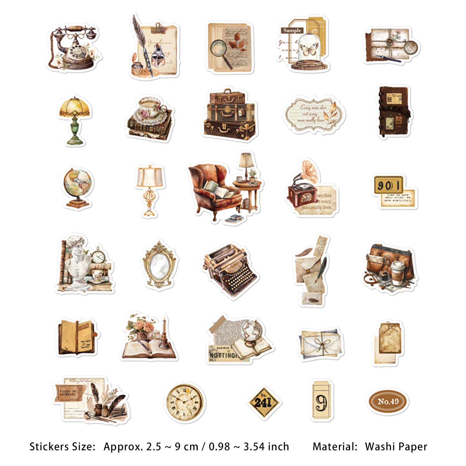 30 Pcs Vintage Journal Stickers SJLY