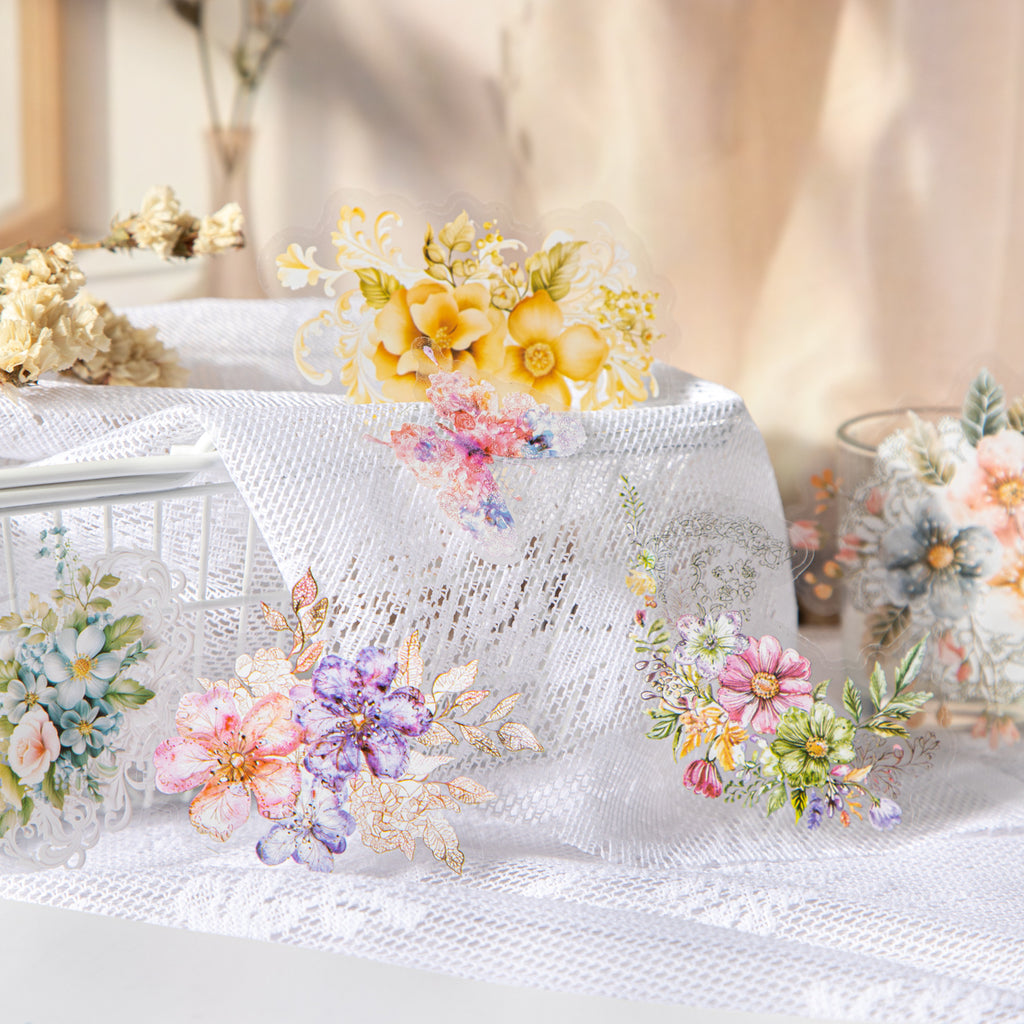 10 Pcs Lace Flower PET Stickers MLZH