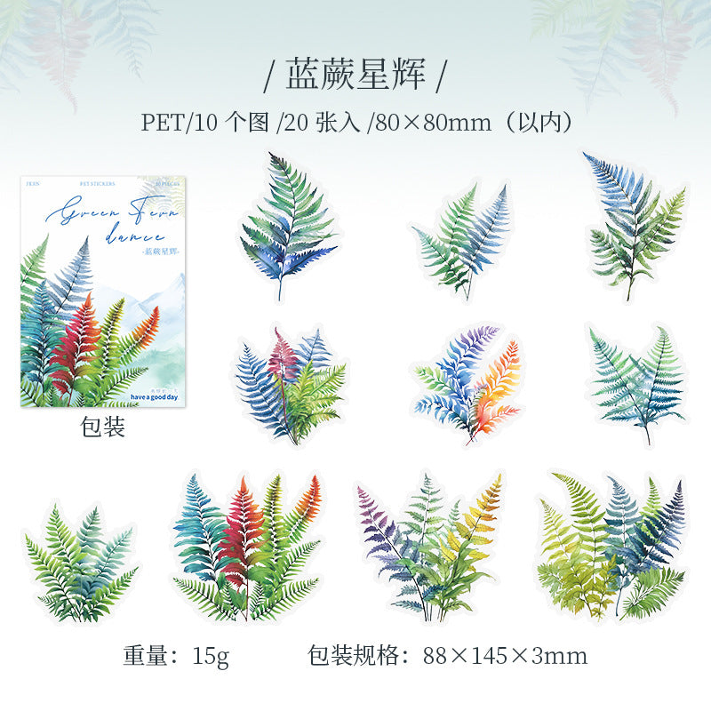 20 Pcs Ferns Theme PET Stickers LYJW