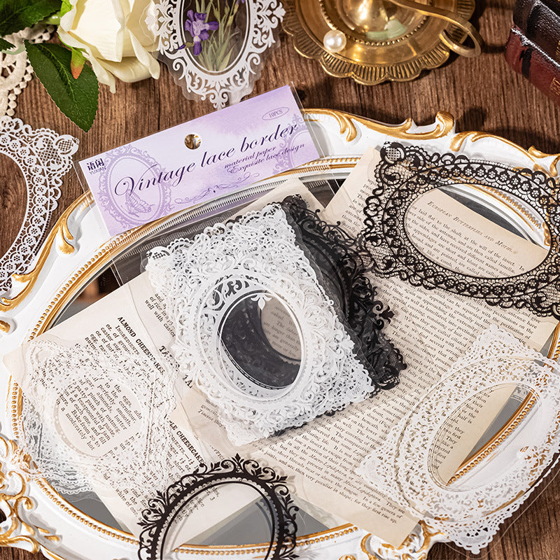 10 Pcs PET Lace Frame Stickers FXLM