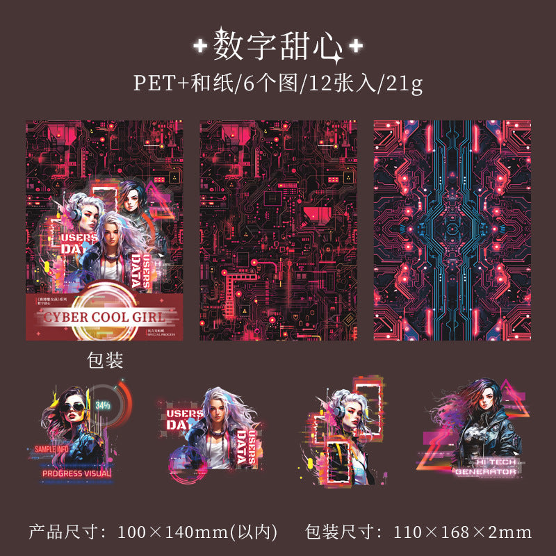 12 Pcs Cyberpunk PET Stickers SBKNH