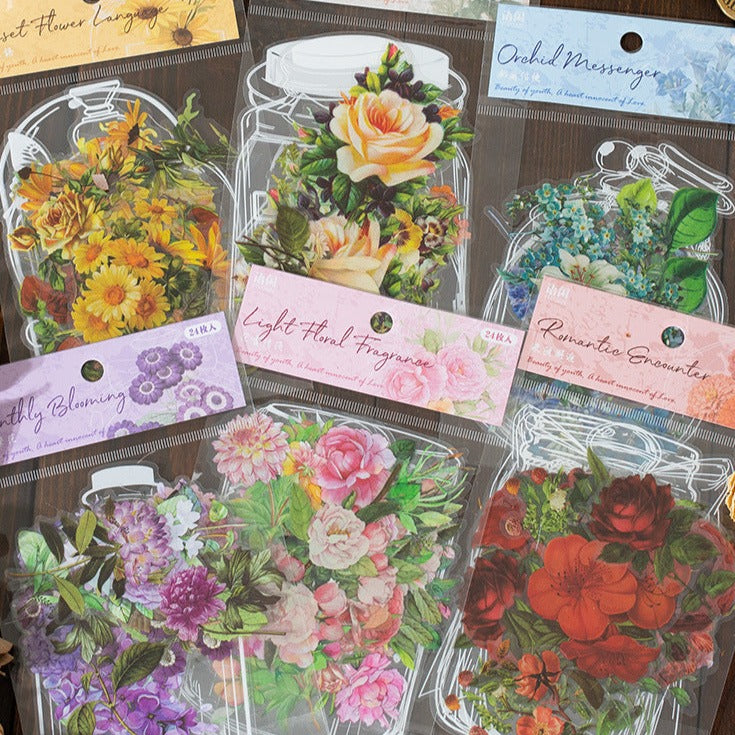 1 Roll Flower and Bottle PET Stickers HMLL