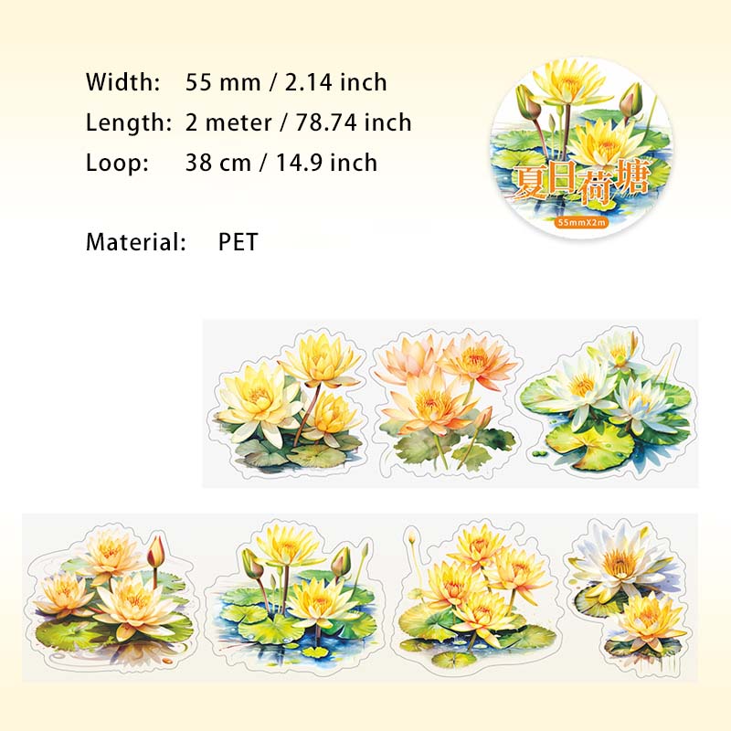 1 Roll Lotus Flower PET Stickers Tape XRHT