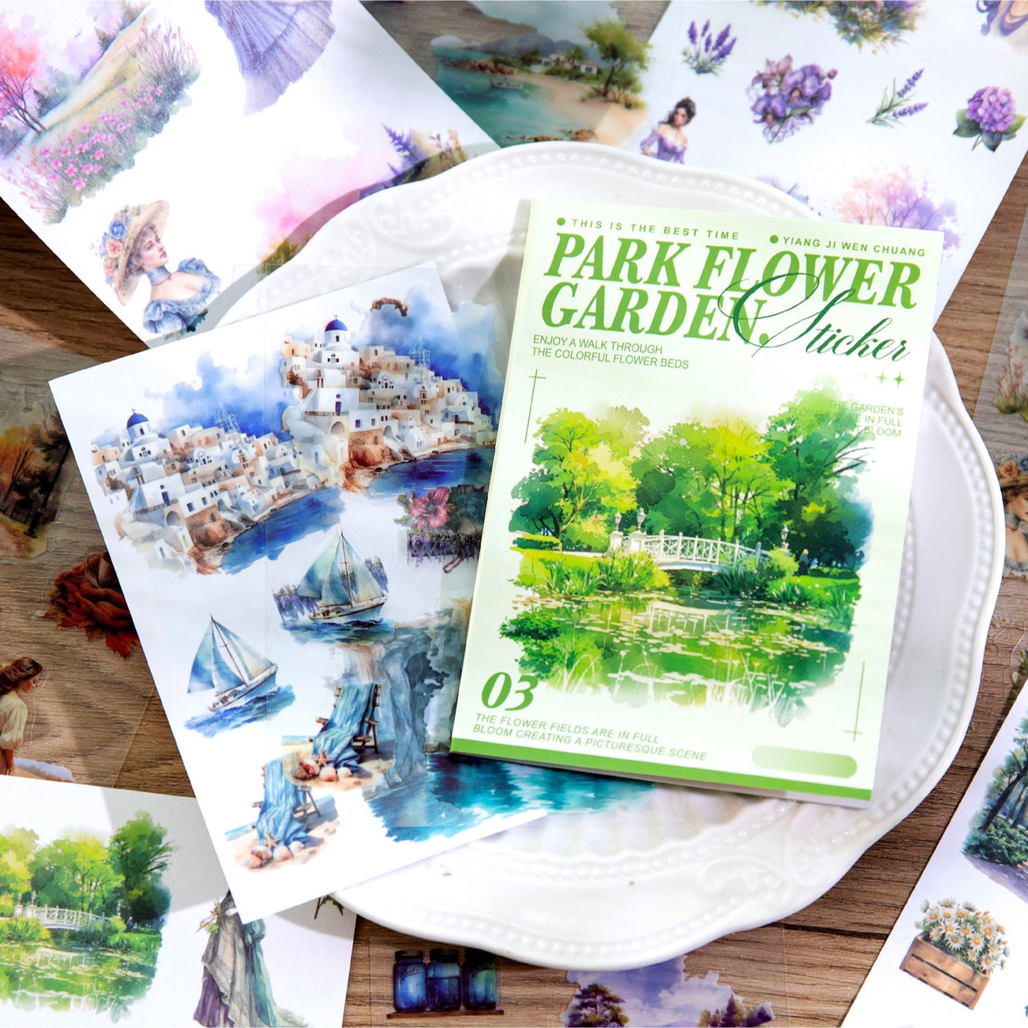 20 Sheets PET Garden Stickers Book YYHT
