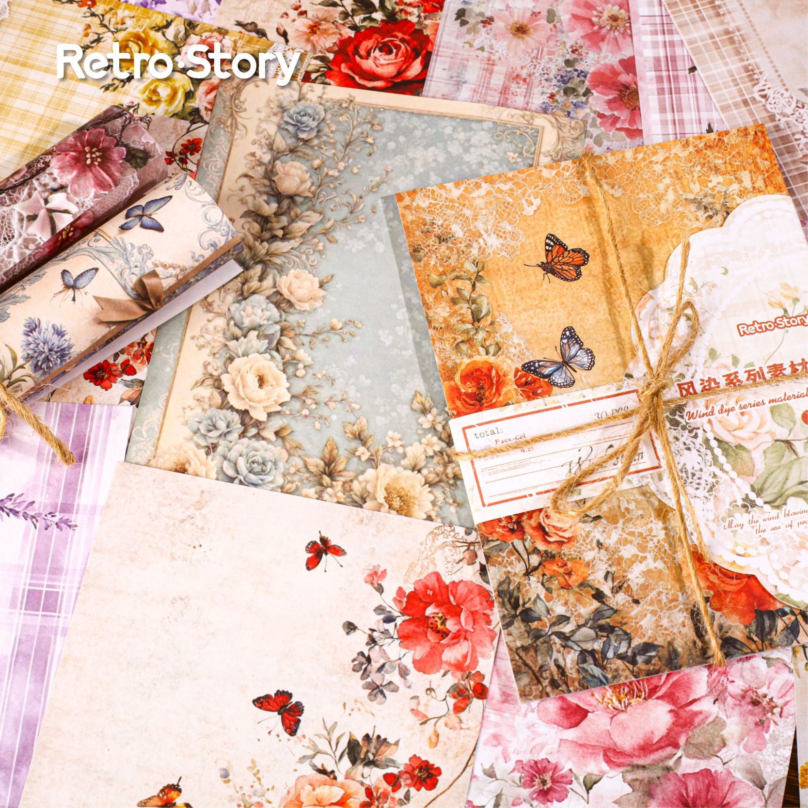 30 Sheets Vintage Floral Scrapbook Paper FRXL