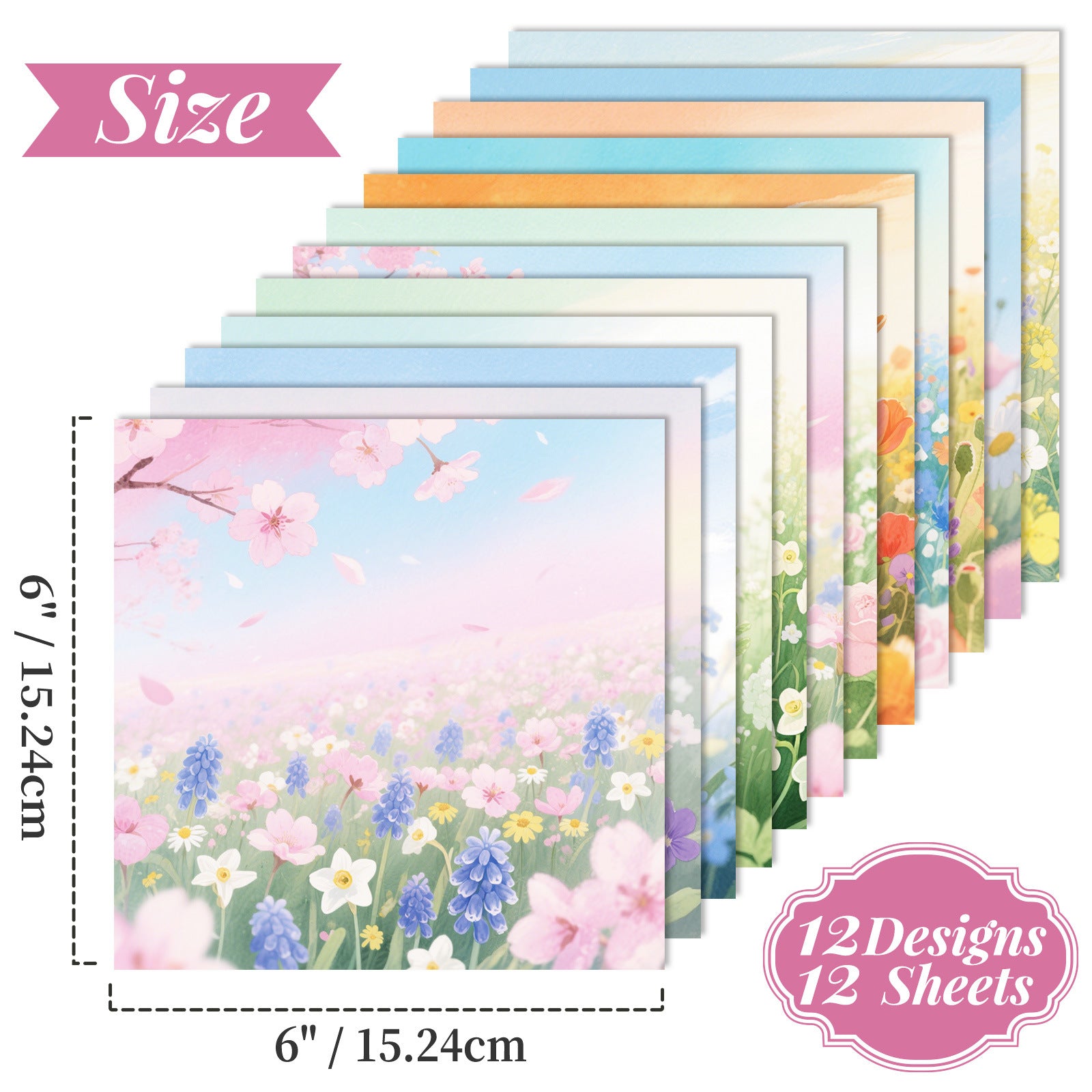 6 inch Watercolor Flower Scrapbook Paper Pad PA949