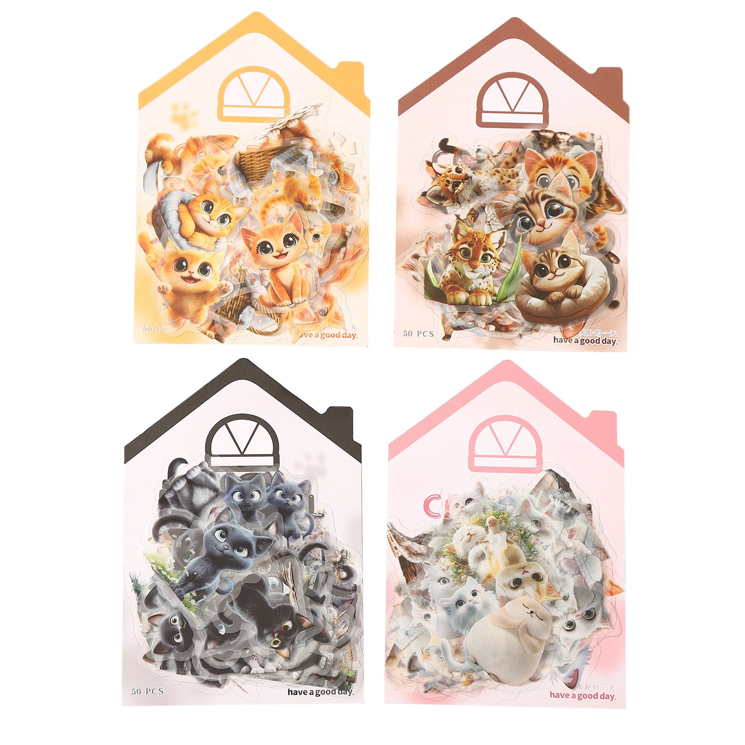 50 Pcs Cute Cat PET Stickers MMWO