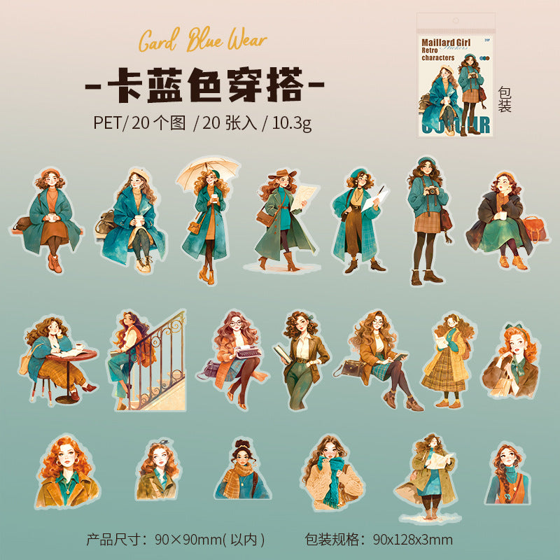 20 Pcs Girl Students PET Stickers MLDSN