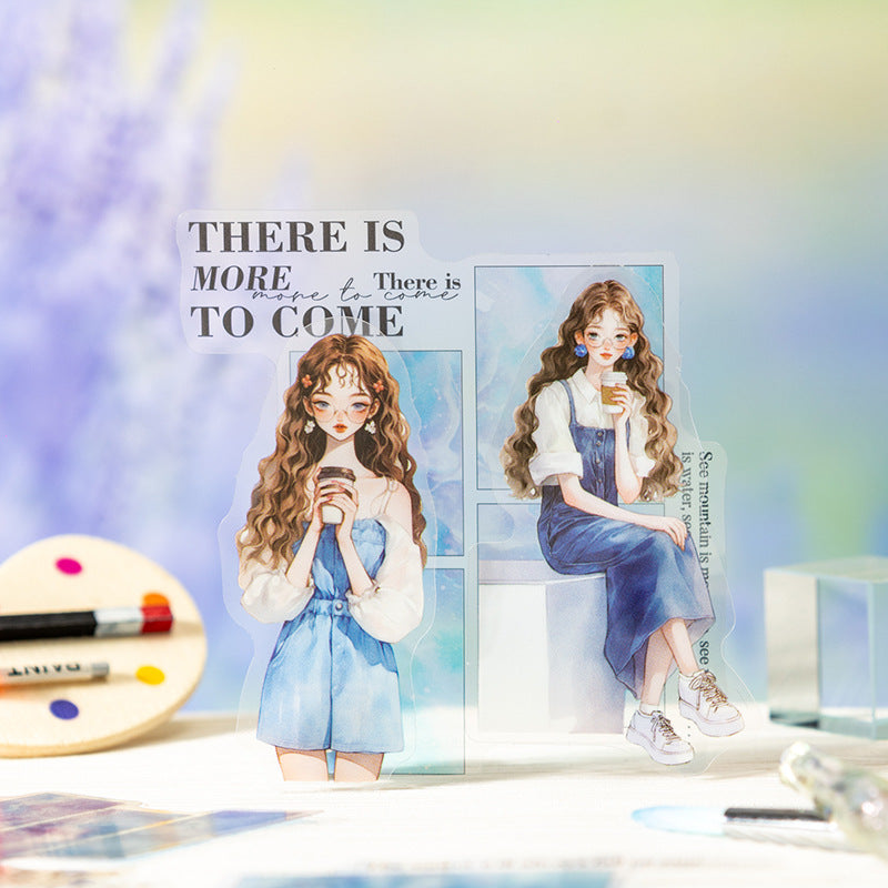 10 Pcs Watercolor Mood Girl PET Stickers ANBLXQ