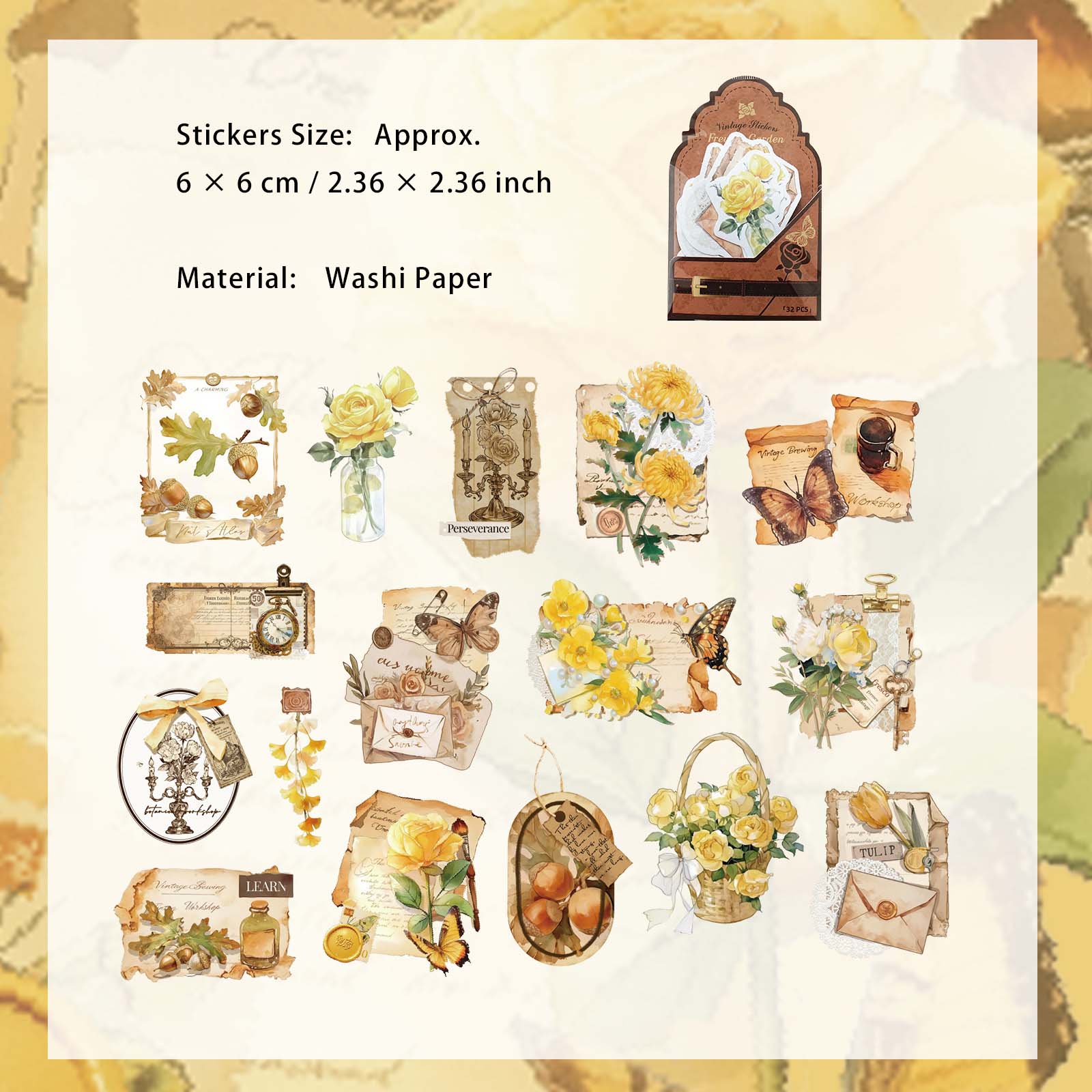 32 Pcs Floral Collage Stickers FLYDHY