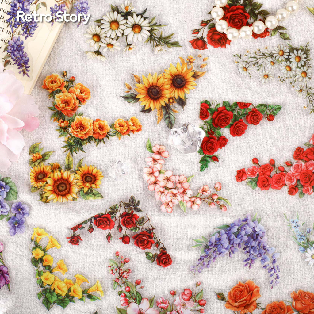 20 Pcs Flower Corner PET Stickers HJXL