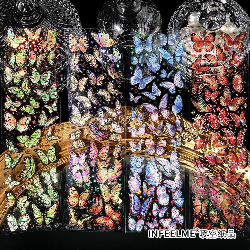 3 Pcs Holographic PET Butterfly Stickers YQLYY
