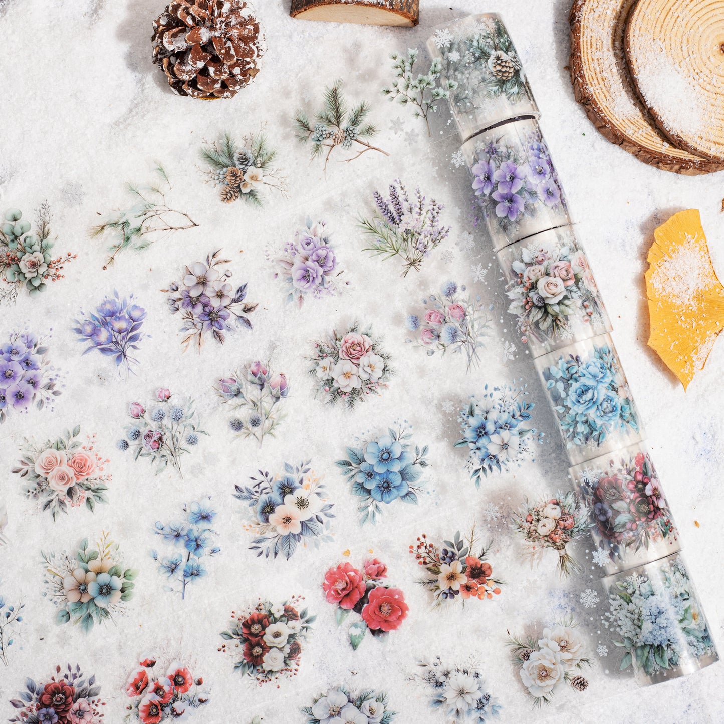 1 Roll Winter Flower PET Stickers Tape DRHH