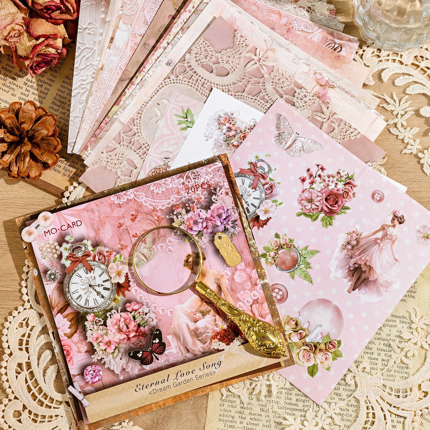 20 Pcs Vintage Floral Scrapbook Paper MJHY