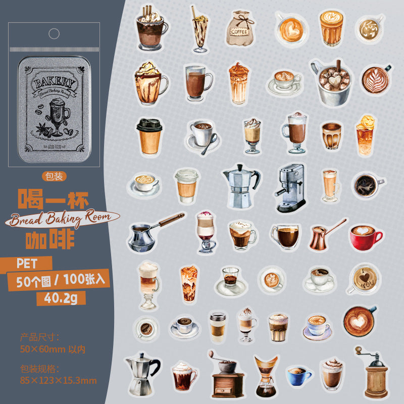 100 Pcs Bread Dessert PET Stickers MBHBS