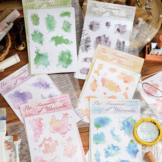 10 Sheets Watercolor PET and Washi Stickers SCLM