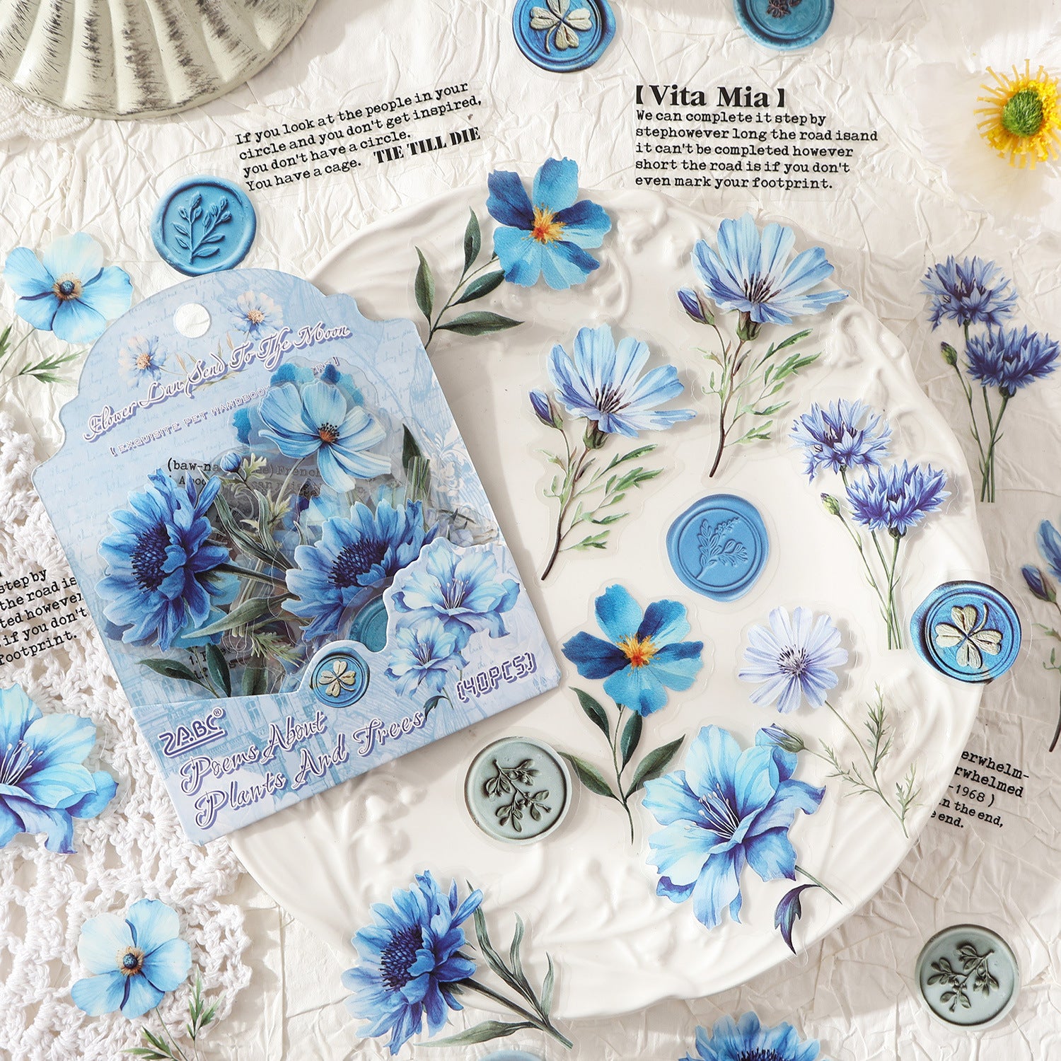 40 Pcs Watercolor Flower Seal PET Stickers CMSX