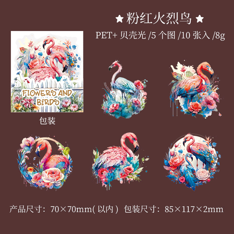 10 Pcs PET Bird Stickers HCFN