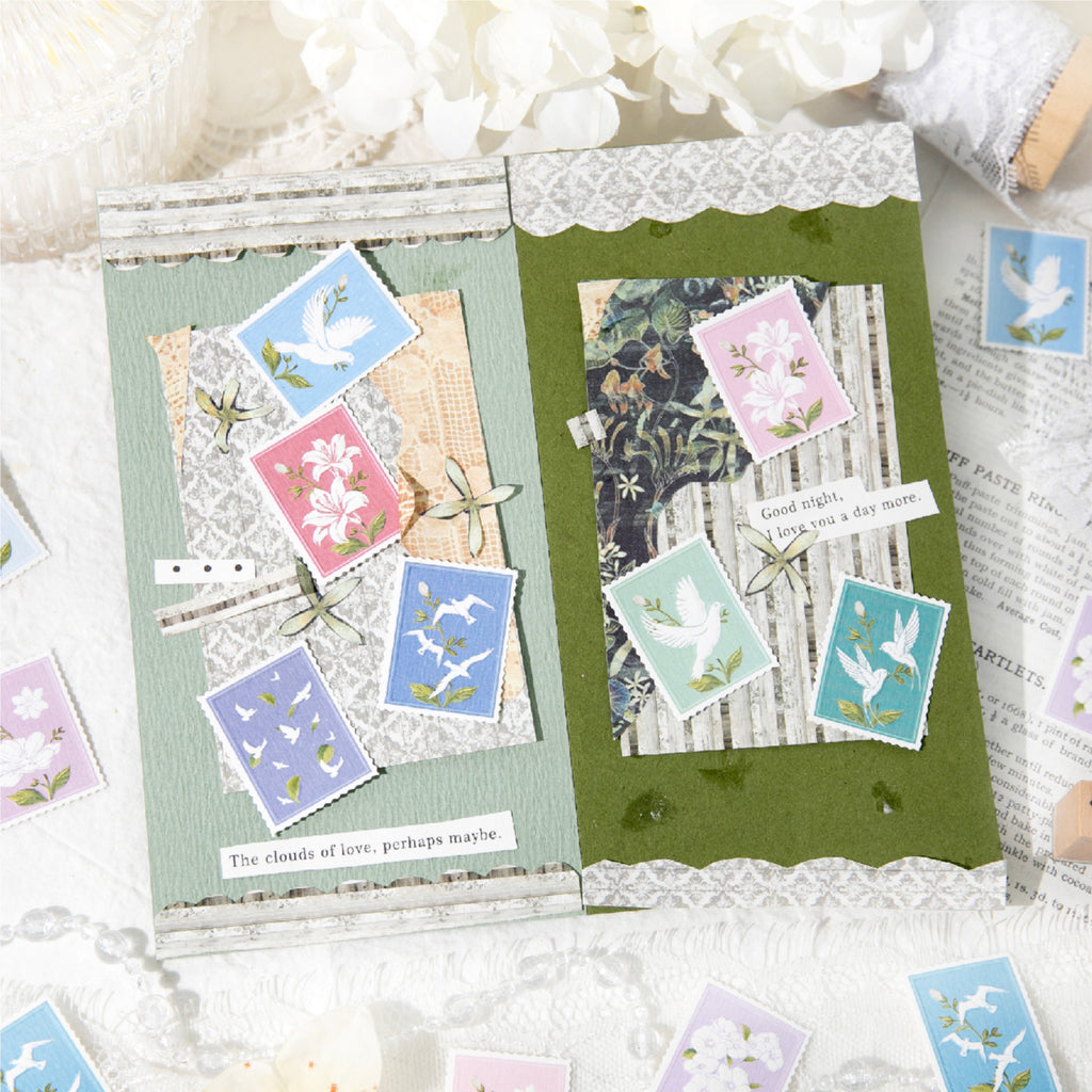 15 Pcs Pigeon Flower Post Stamp Stickers LXXL