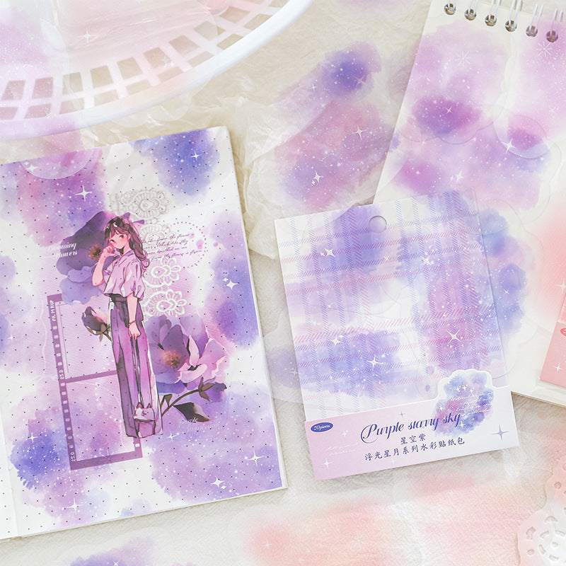20 Pcs Watercolor Nebula Celestial PET Stickers