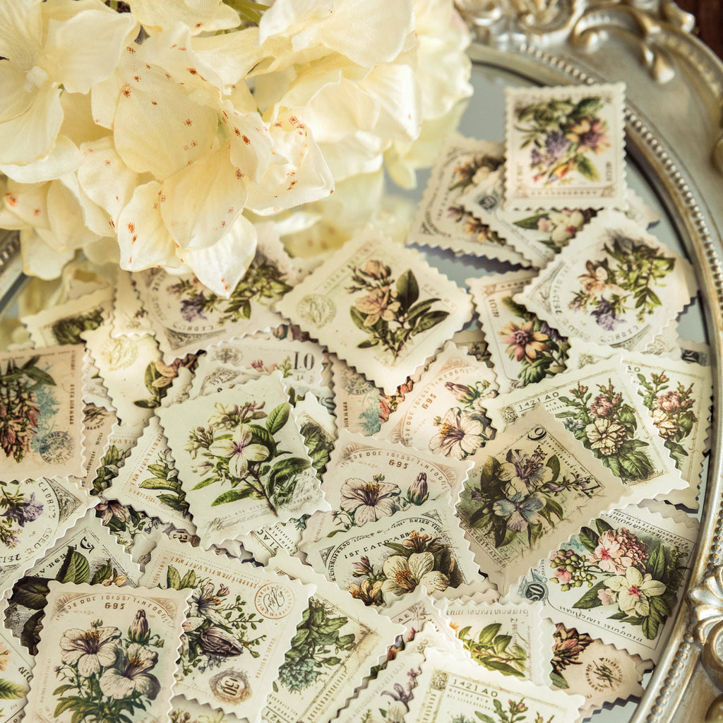 45 Pcs White Flower Postage Stamp Stickers YJLM