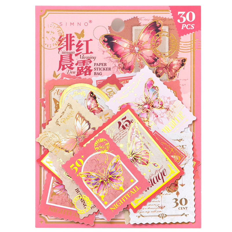 30 Pcs Postage Stamp Butterfly Stickers PPXJ